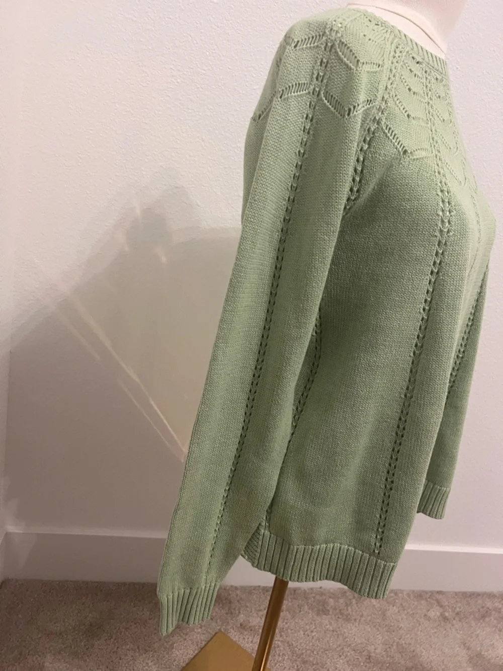 Cottagecore Sage Green Knit Sweater XS Open Knit Lightweight Boho XS